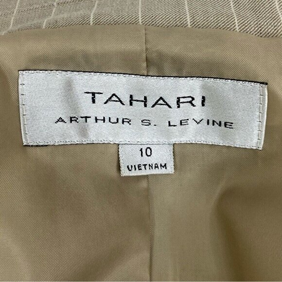 Tahari ASL Women’s Tan White Striped Two Button Business Career Blazer 10/C39 - Picture 10 of 11